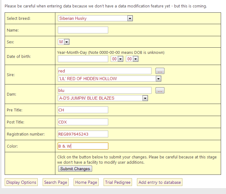 Screenshot of the PedPoint search dialog